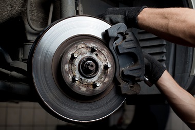 Closeup of brake rotor and caliper